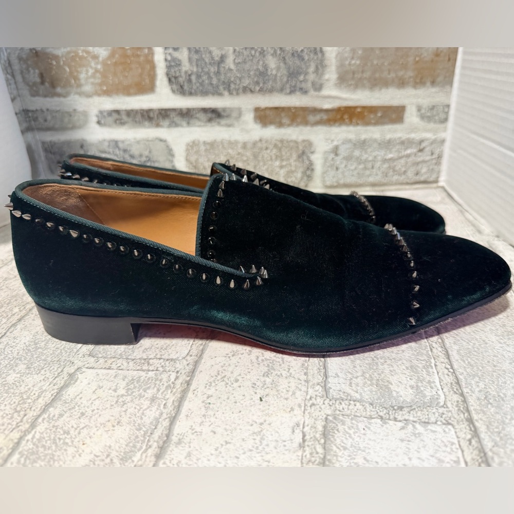 Christian Louboutin dark green Velvet Studded Loafers size 40-7 men’s